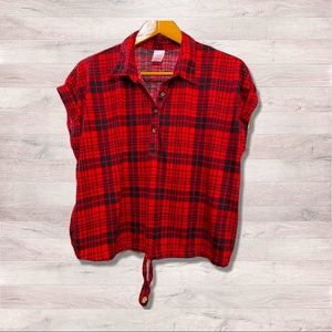 NWOT Sz 3XG(21) No Boundaries plaid no sleeves half button down collar shirt